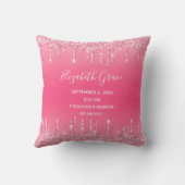 誕生統計ピンクドリッピンググリッターベビーガールトレンディー クッション (裏面)