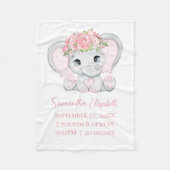 誕生統計ピンクベビーエレファントベビーガールベビー フリースブランケット (正面)