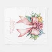 誕生統計ピンクボウ水カラーフラワーズベビー フリースブランケット (正面(横))