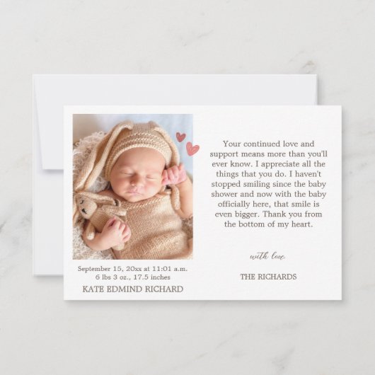 誕生統計フォトベビーシャワー誕生発表 サンキューカード (裏面)