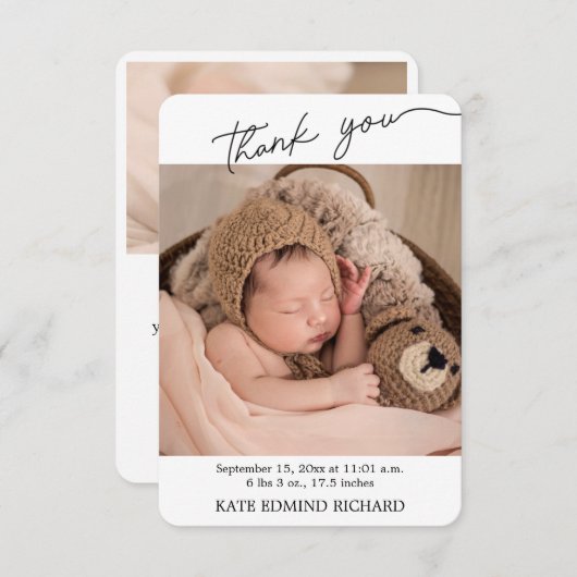 誕生統計フォト手書きベビーシャワー感謝してい ノートカード (正面/裏面)