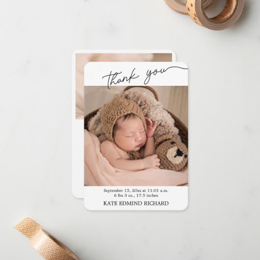 誕生統計フォト手書きベビーシャワー感謝してい ノートカード (正面/裏面インサイチュ)