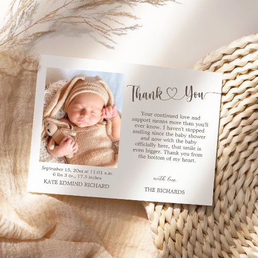 誕生統計フォト新生児シャワーのお知らせ サンキューカード