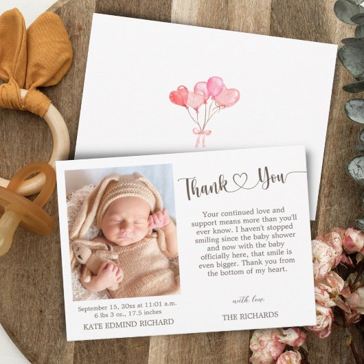 誕生統計フォト新生児シャワーのお知らせ サンキューカード