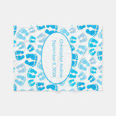 誕生統計ブルーとホワイトベビー足ベビーブランケット フリースブランケット (正面(横))