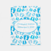 誕生統計ブルーとホワイトベビー足ベビーブランケット フリースブランケット (正面)