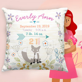 誕生統計ベビーガールウッドランドクリーチャーキツネ クッション