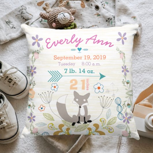 誕生統計ベビーガールウッドランドクリーチャーキツネ クッション