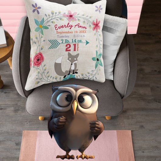 誕生統計ベビーガールウッドランドクリーチャーキツネ クッション