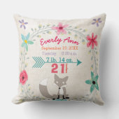 誕生統計ベビーガールウッドランドクリーチャーキツネ クッション (正面)