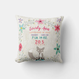 誕生統計ベビーガールウッドランドフォレストクリーチャーキツネ クッション
