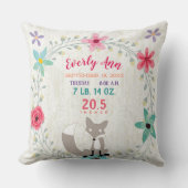 誕生統計ベビーガールウッドランドフォレストクリーチャーキツネ クッション (正面)