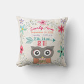 誕生統計ベビーガールウッドランドフォレストクリーチャーフクロウ クッション (正面)