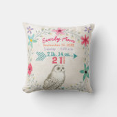 誕生統計ベビーガールウッドランドフォレストクリーチャーフクロウ クッション (正面)