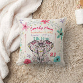 誕生統計ベビーガールジャングルクリーチャーゾウ クッション (ブランケット)