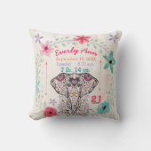 誕生統計ベビーガールジャングルクリーチャーゾウ クッション (正面)