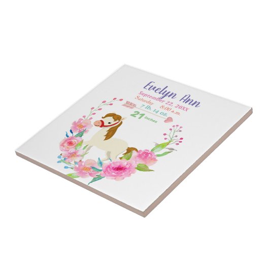 誕生統計ベビーガールピンクホース タイル (側面)