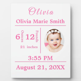 誕生統計ベビーガールフォト子供部屋デコール フォトプラーク