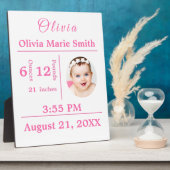 誕生統計ベビーガールフォト子供部屋デコール フォトプラーク (側面)