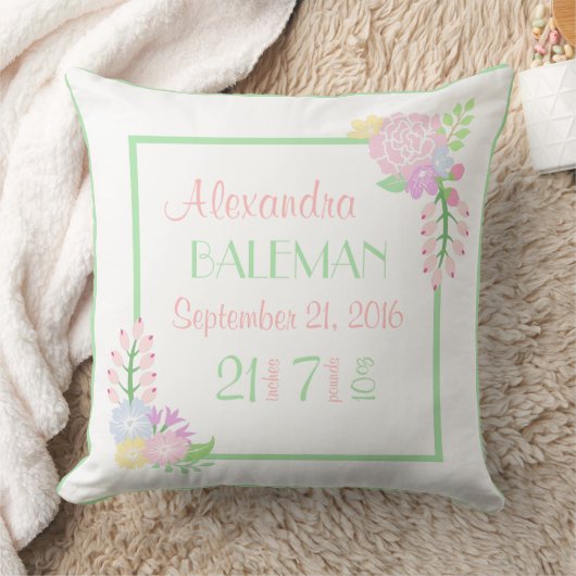 誕生統計ベビーガールフローラ装飾用クッション、2辺 クッション (ブランケット)