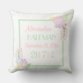 誕生統計ベビーガールフローラ装飾用クッション、2辺 クッション (正面)