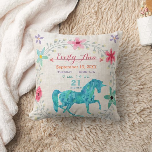 誕生統計ベビーガールマジカルクリージャーユニコーン クッション (ブランケット)