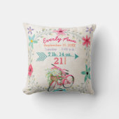 誕生統計ベビーガールヴィンテージレトロピンク自転車 クッション (正面)