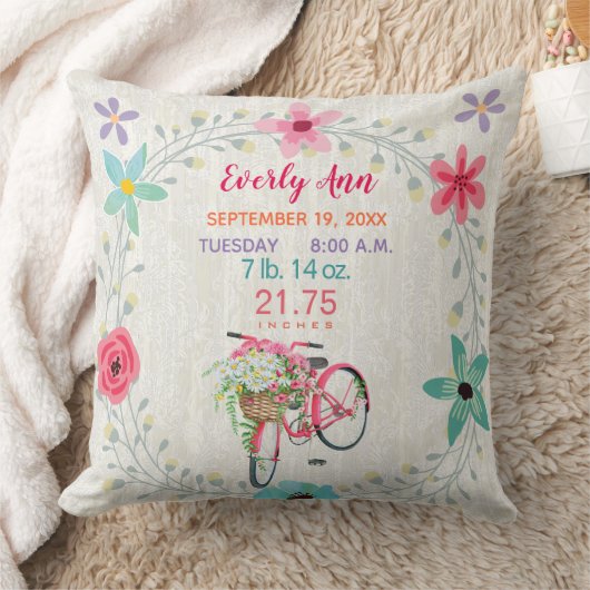 誕生統計ベビーガールヴィンテージレトロピンク自転車 クッション (ブランケット)
