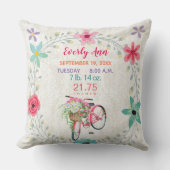 誕生統計ベビーガールヴィンテージレトロピンク自転車 クッション (正面)