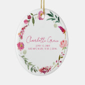 誕生統計ベビーフォトピンク水色フローラ セラミックオーナメント (右)