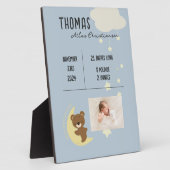 誕生統計ベビーベアシャワープラーク記号 – 青 フォトプラーク (側面)