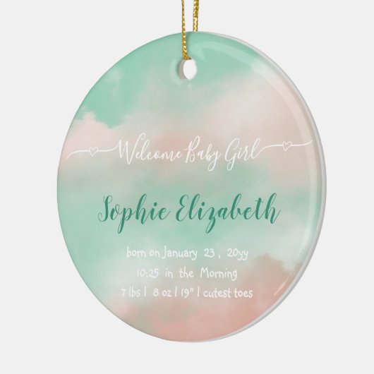 誕生統計ベビー名スクリプト生まれたばかりの写真 セラミックオーナメント (左)
