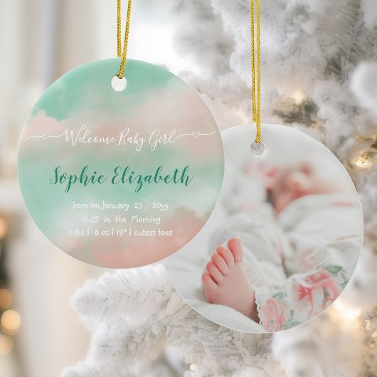 誕生統計ベビー名スクリプト生まれたばかりの写真 セラミックオーナメント