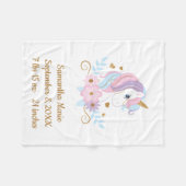 誕生統計ユニコーンピンクブルー金ゴールドガーリーベビー フリースブランケット (正面(横))
