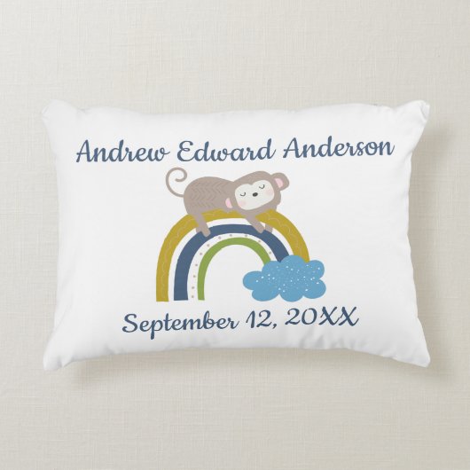 誕生統計レインボースリーピングアニマルベビーギフト アクセントクッション (正面)