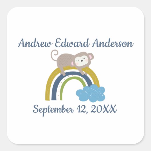 誕生統計レインボースリーピングアニマルベビー スクエアシール (正面)