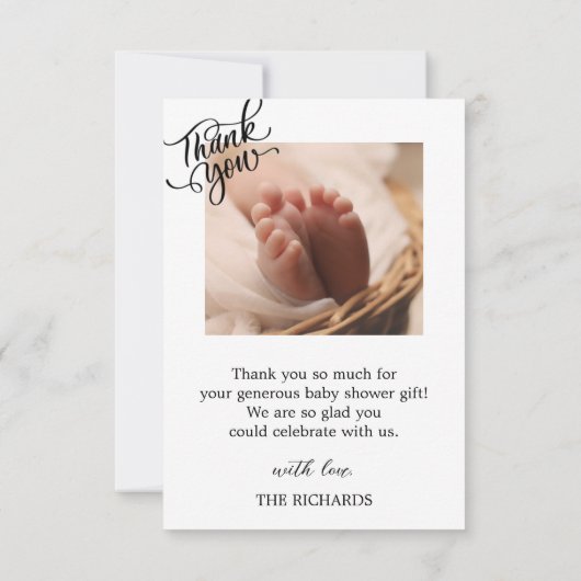 誕生統計写真手書きベビーシャワー サンキューカード (裏面)