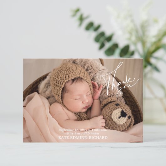 誕生統計写真手書きベビーシャワー サンキューカード (スタンド正面)