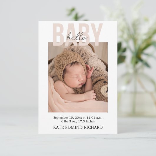 誕生統計写真手書きベビーシャワー 案内状 (スタンド正面)