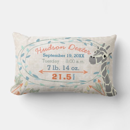 誕生統計男の赤ちゃんジャングルクリージャーキリン ランバークッション (正面)