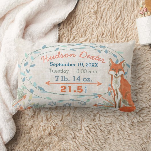 誕生統計男の赤ちゃんフォレストクリーチャーキツネ ランバークッション (ブランケット)