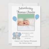 誕生統計男の赤ちゃんブルーエレファントベビー 案内状 (正面)