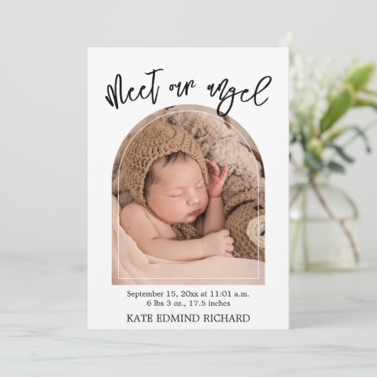 誕生統計2写真手書きベビーシャワー誕生 案内状 (スタンド正面)