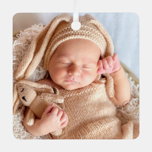 誕生統計Babys初めてのクリスマス写真 メタルオーナメント (正面)