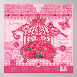 誕生花と宝石1月バードケージポスター ポスター