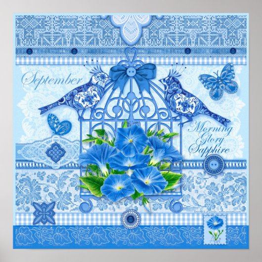 誕生花と宝石9月鳥の巣状ポスター ポスター (正面)
