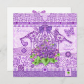 誕生花と宝石　２月　鳥かご　カード 招待状 (正面/裏面)