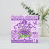 誕生花と宝石　２月　鳥かご　カード 招待状 (スタンド正面)