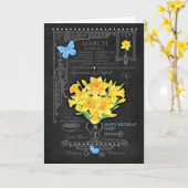 誕生花 3月 チョーク カスタマイズ カード (黄色い花)