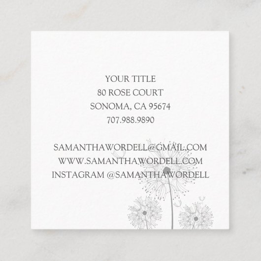 誕生豆類又は助産師フローライラストレーション スクエア名刺 (裏面)